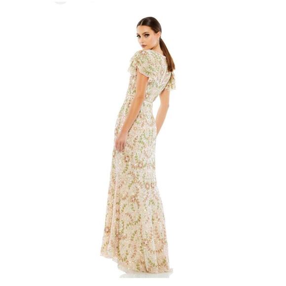 Mac Duggal Formal Embellished Beaded Cap Sleeve Long Gown Nude Size 14 NWT - Picture 4 of 11